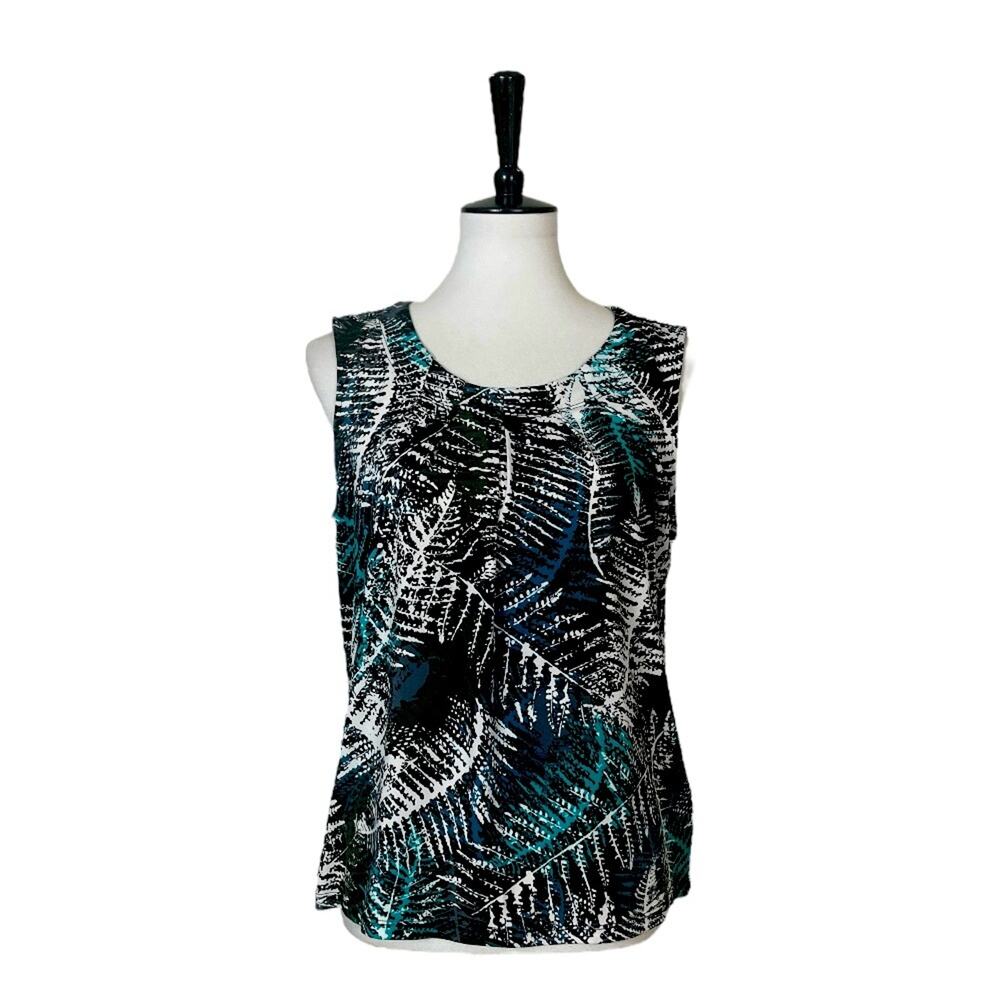 Jones Studio Top Scoop Neck Sleeveless Black Teal Multi Women’s Size Medium